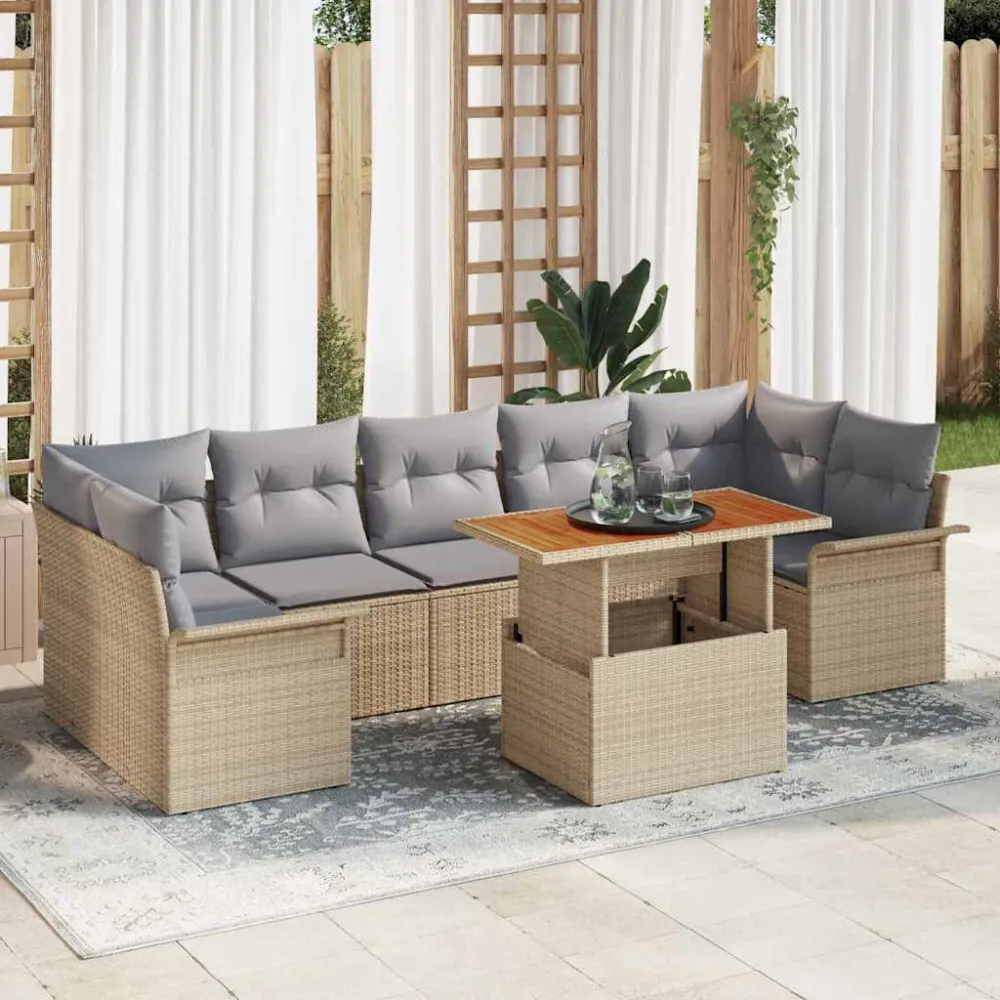 Tuin Sofa Set met kussen 8 pcs beige en lichtgrijs vidaXL