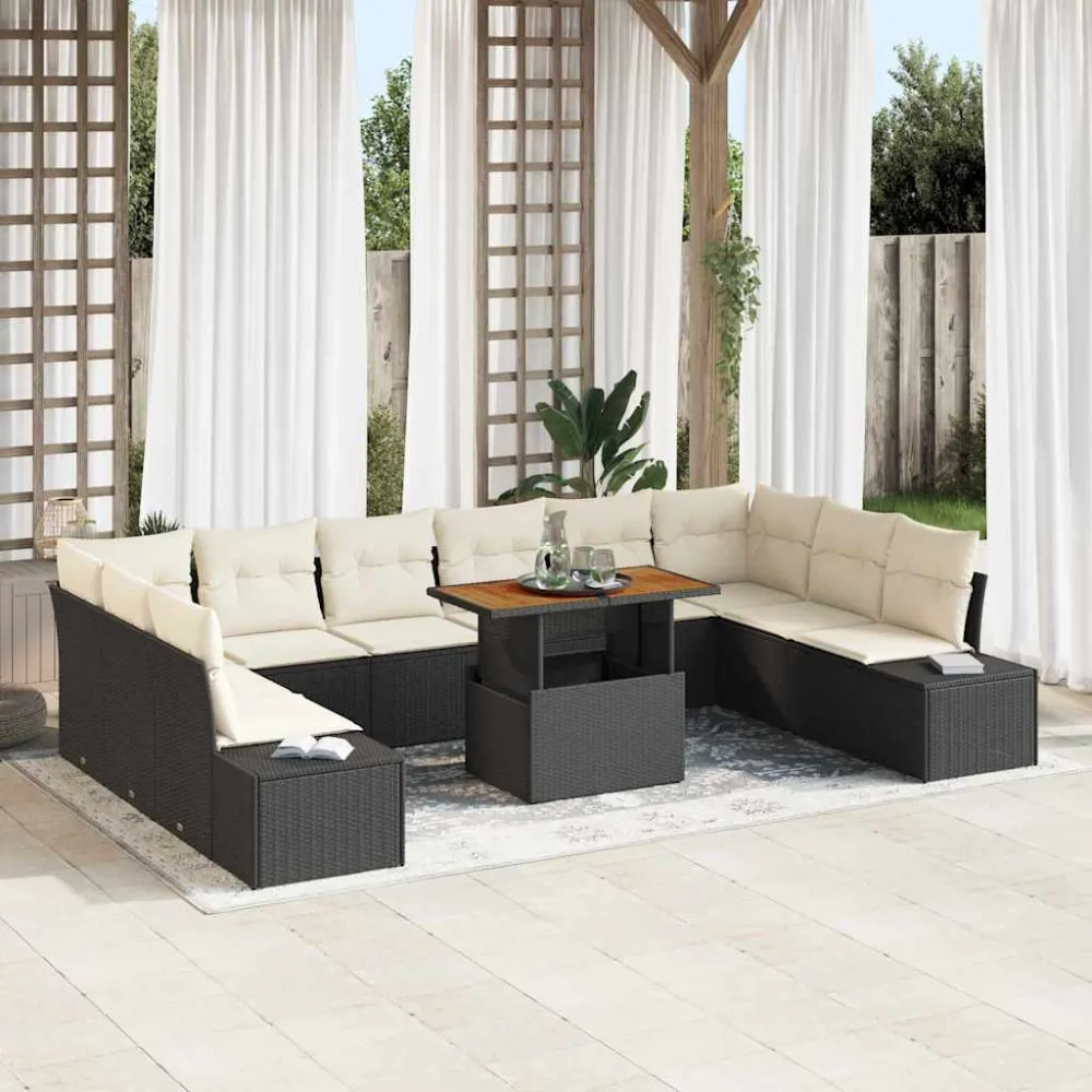 Tuin Sofa Set met kussen 11 pcs Zwart en Crème vidaXL