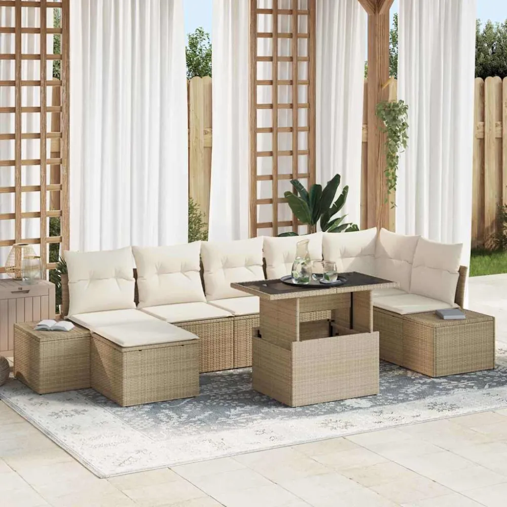 Tuin Sofa Set met kussen 8 pcs beige en crèmekleurig vidaXL