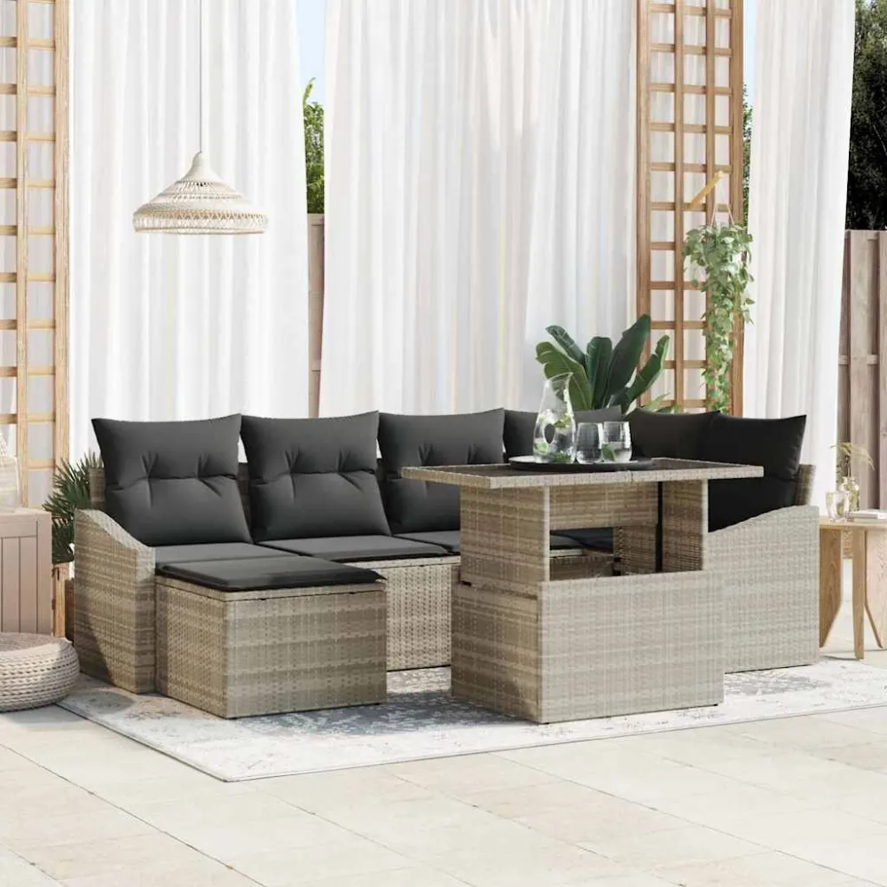 Tuin Sofa Set met kussen 7 pcs Licht Grijs en Donker Grijs vidaXL