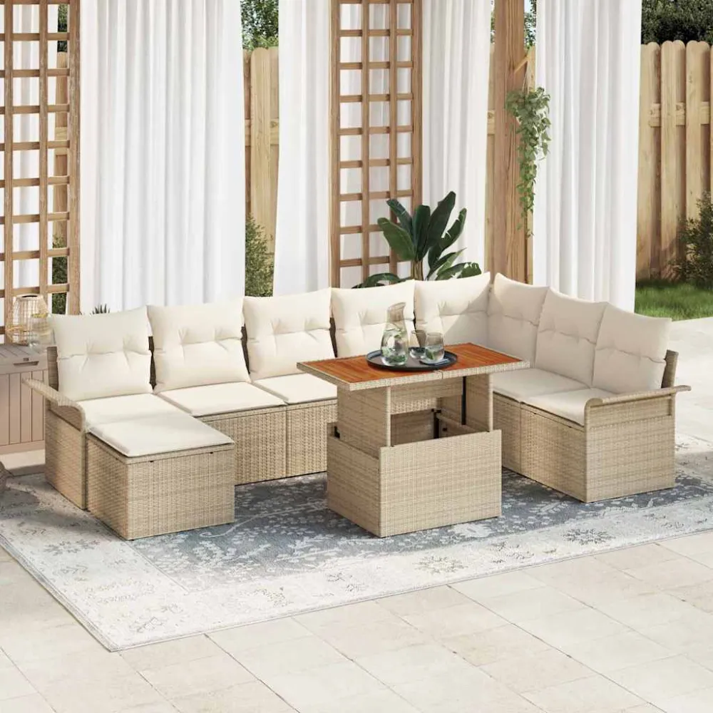 Tuin Sofa Set met kussen 9 pcs beige en crèmekleurig vidaXL
