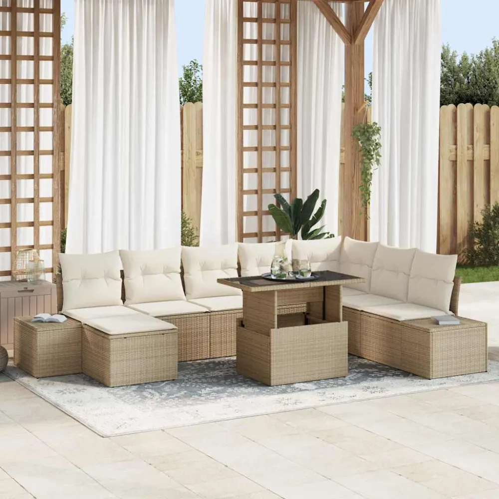 Tuin Sofa Set met kussen 9 pcs Beige en Crème poly rattan vidaXL