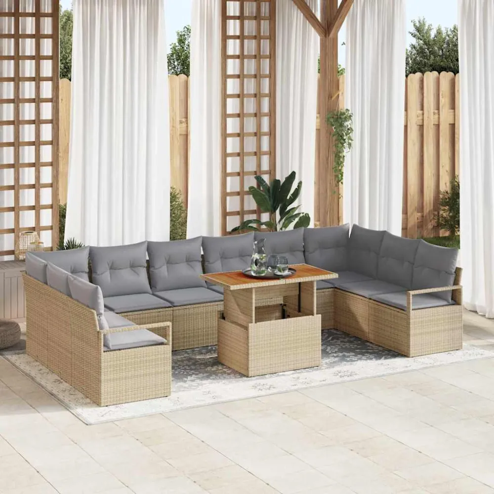 Tuin Sofa Set met kussen 11 pcs Beige en Grijs vidaXL