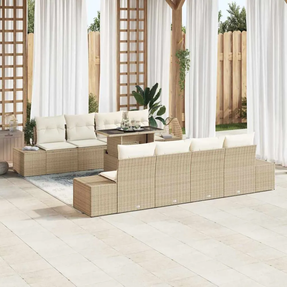 Tuin Sofa Set met kussen 9 pcs Beige en Crème poly rattan vidaXL