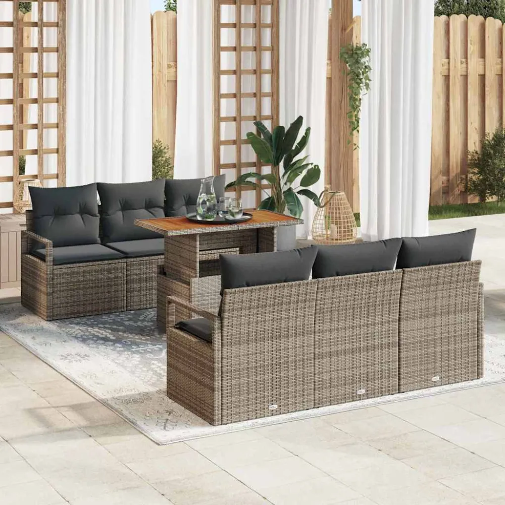 Tuin Sofa Set met kussen 7 pcs Grijs vidaXL