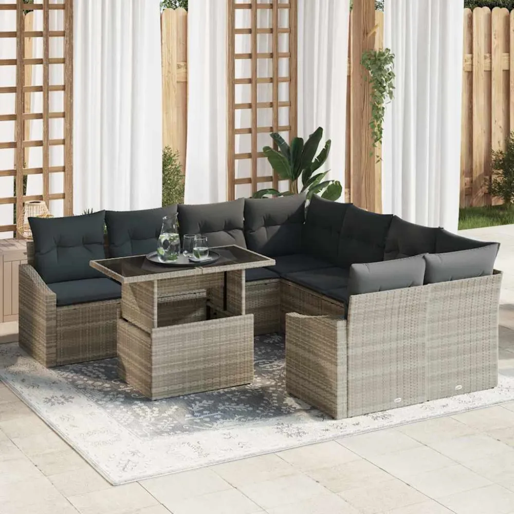 Tuin Sofa Set met kussen 9 pcs Lichtgrijs poly rattan vidaXL