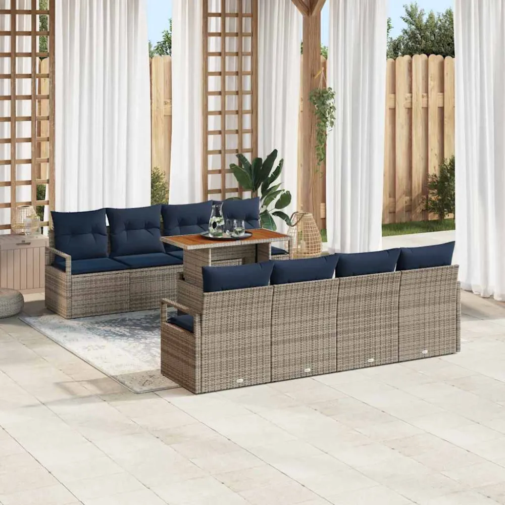 Tuin Sofa Set met kussen 9 pcs Grijs en Marineblauw vidaXL
