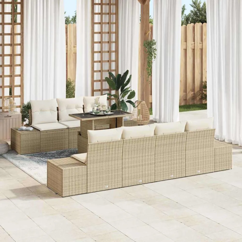 Tuin Sofa Set met kussen 8 pcs Beige en Crème vidaXL