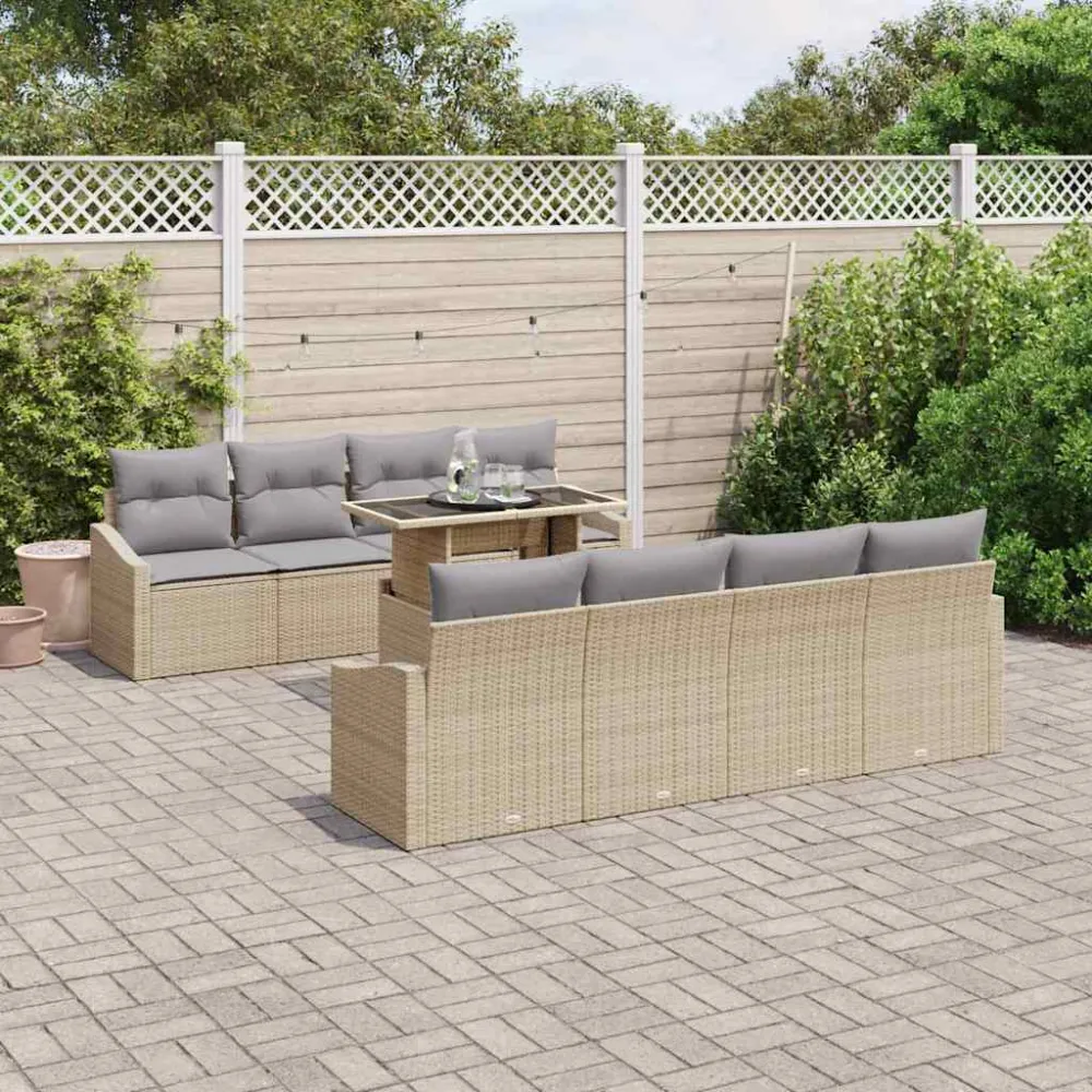 Tuin Sofa Set met kussen 7 pcs Beige en Licht Grijs poly rattan vidaXL