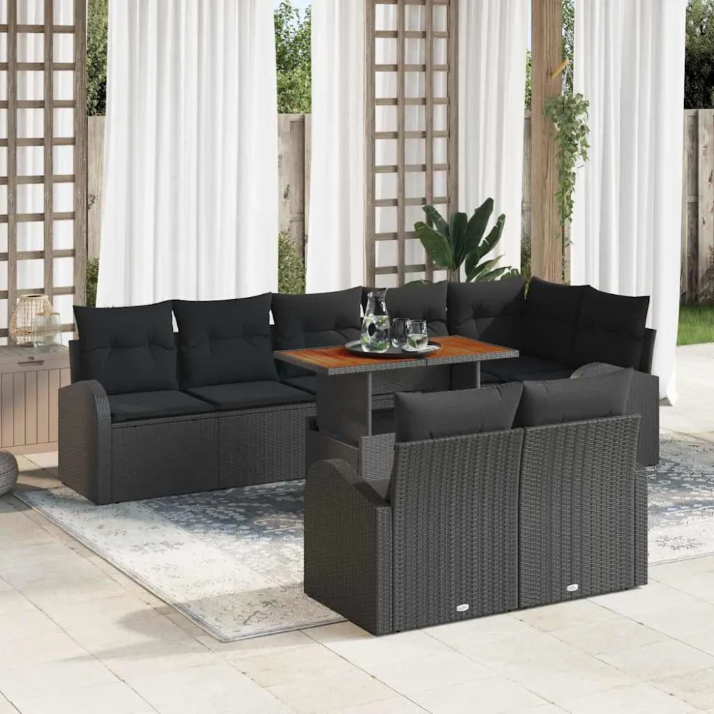 Tuin Sofa Set met kussen 9 pcs Zwart vidaXL