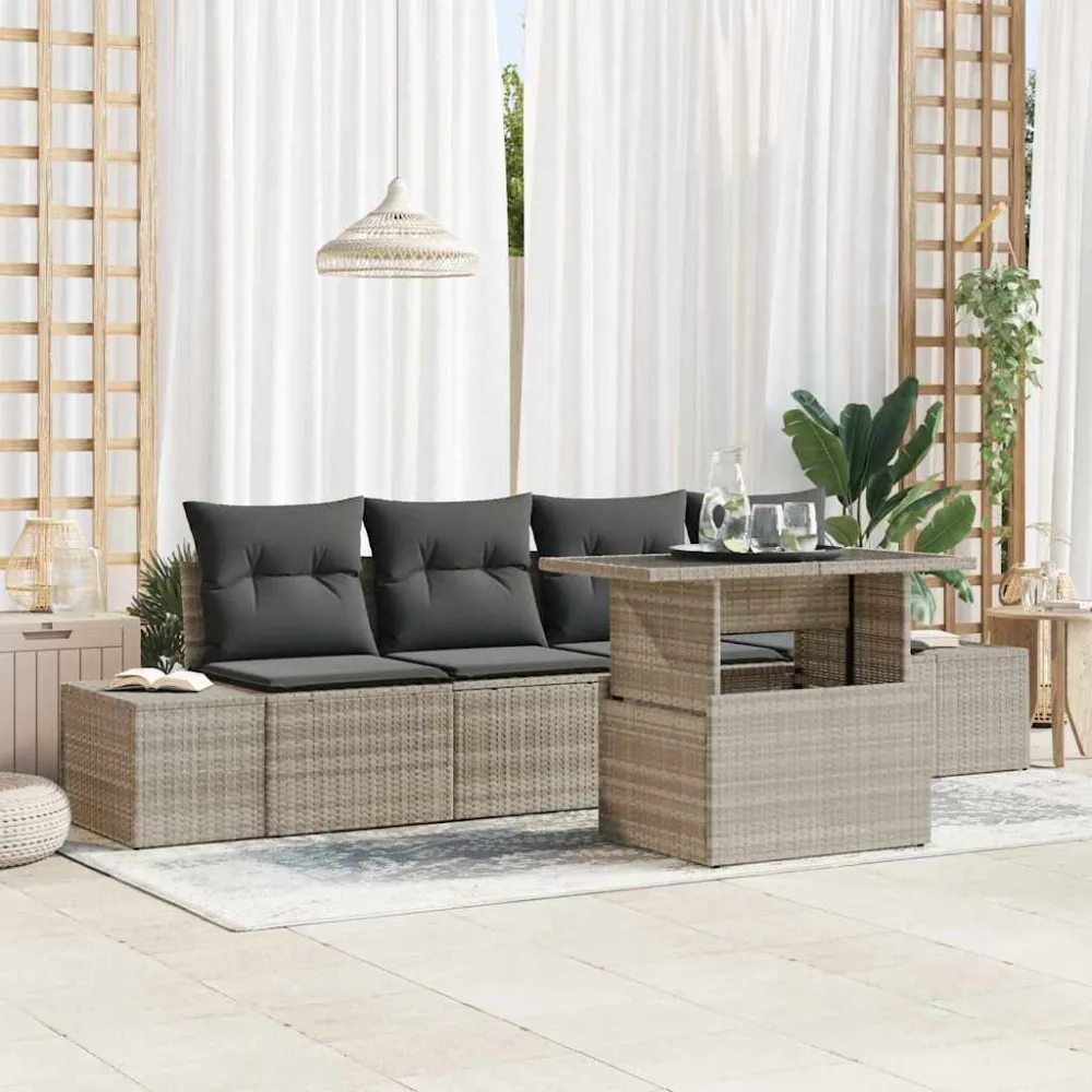 Tuin Sofa Set met kussen 5 pcs Licht Grijs en Donker Grijs vidaXL