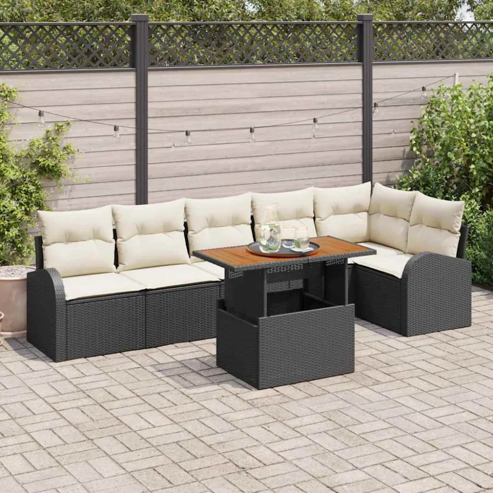 Tuin Sofa Set met kussen 7 pcs Zwart en Crème vidaXL
