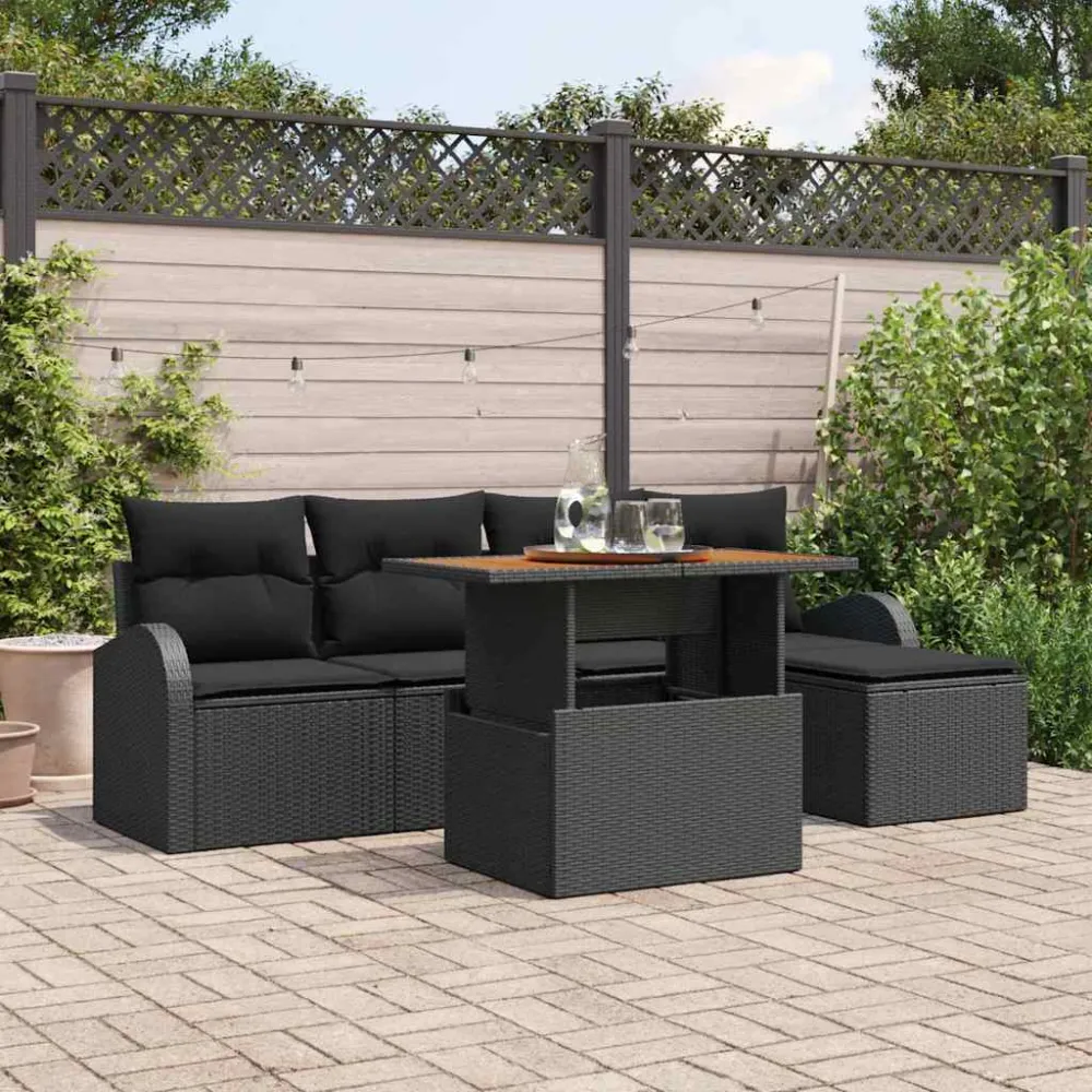 Tuin Sofa Set met kussen 6 pcs Zwart vidaXL