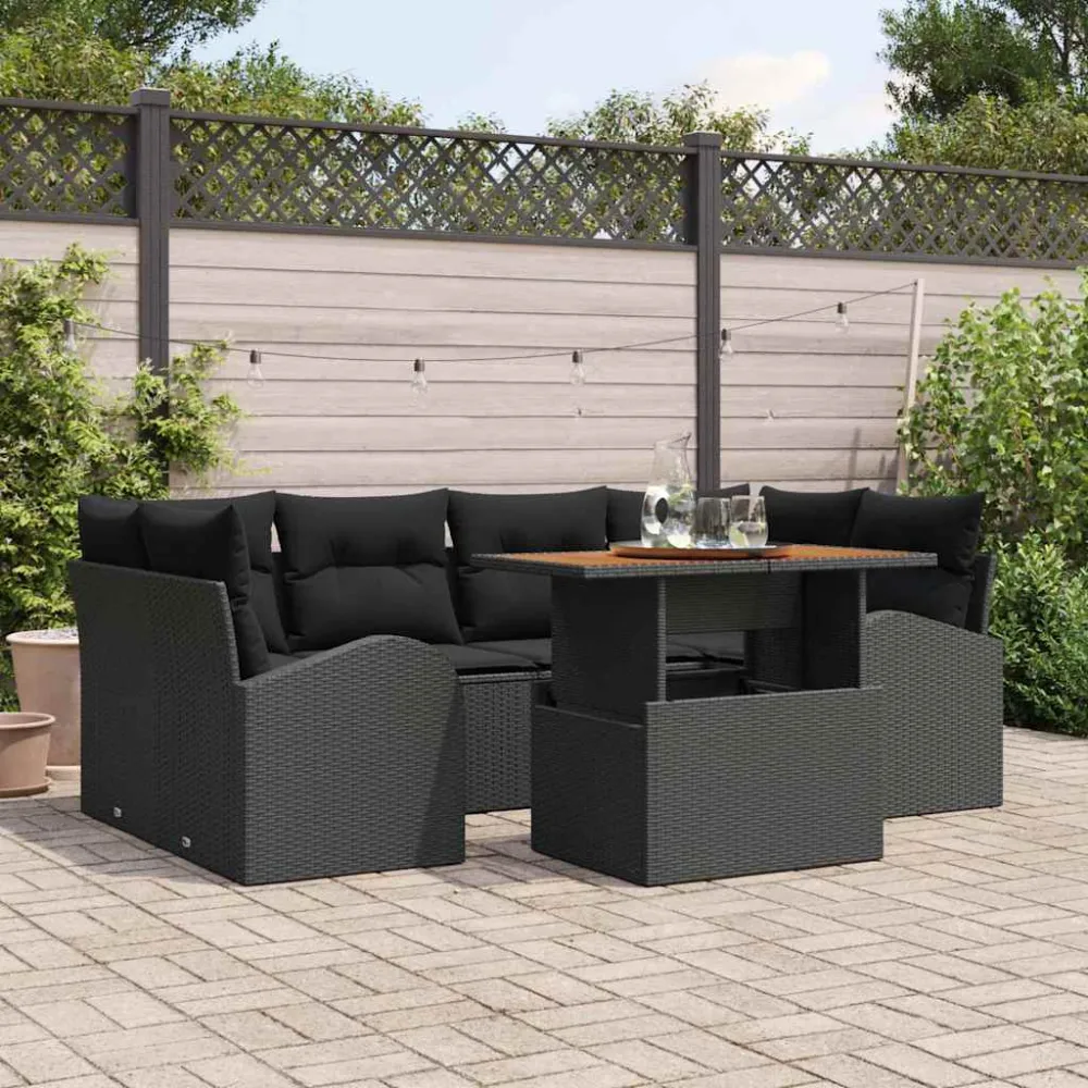 Tuin Sofa Set met kussen 7 pcs Zwart vidaXL
