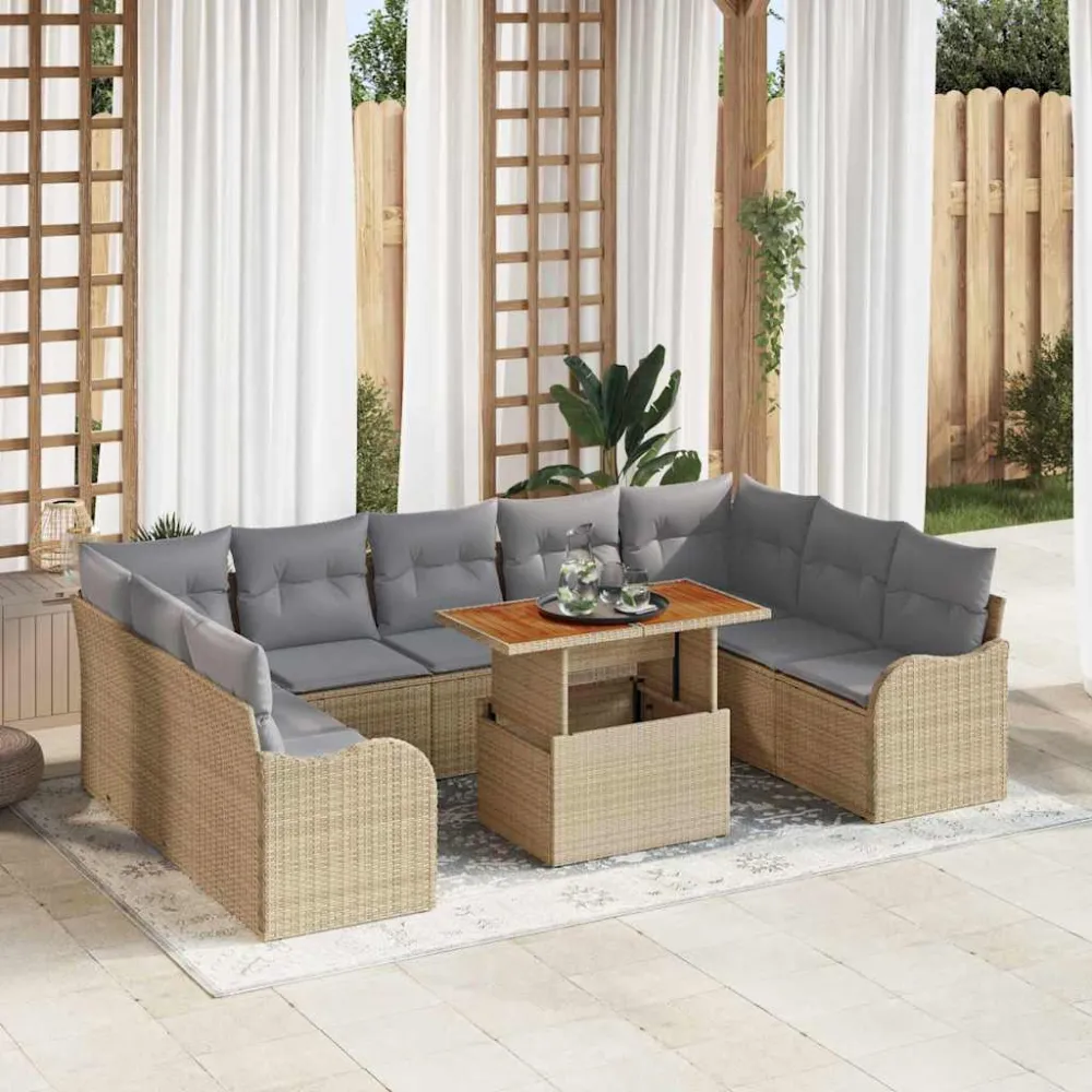 Tuin Sofa Set met kussen 10 pcs beige en lichtgrijs vidaXL