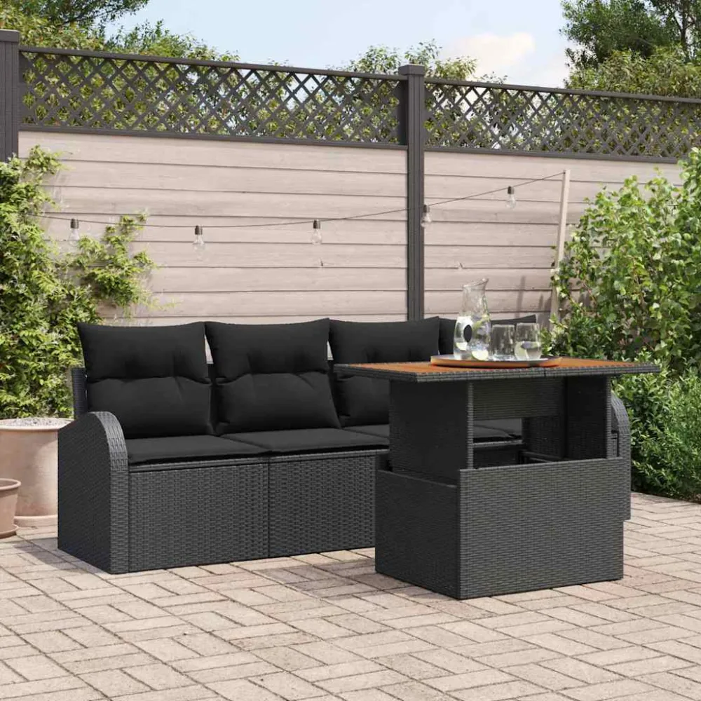 Tuin Sofa Set met kussen 5 pcs Zwart vidaXL