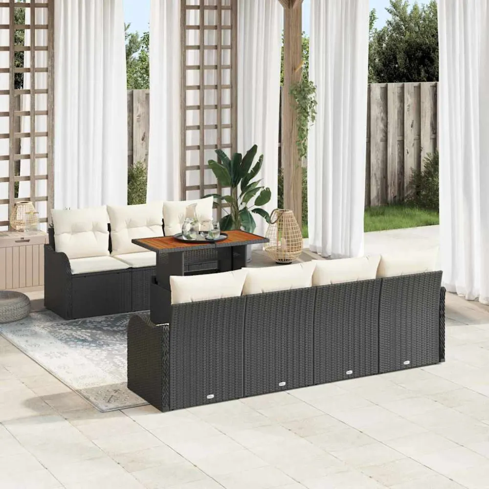 Tuin Sofa Set met kussen 8 pcs Zwart en crème vidaXL