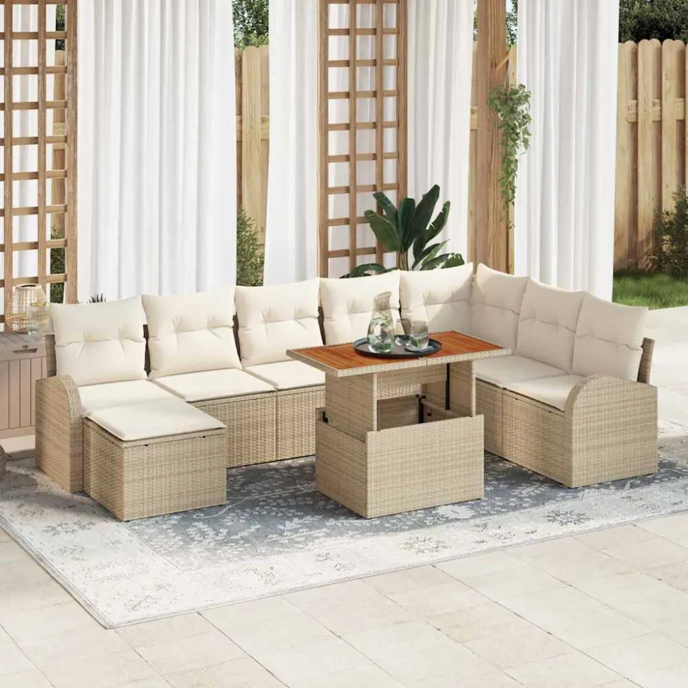 Tuin Sofa Set met kussen 9 pcs beige en crèmekleurig vidaXL