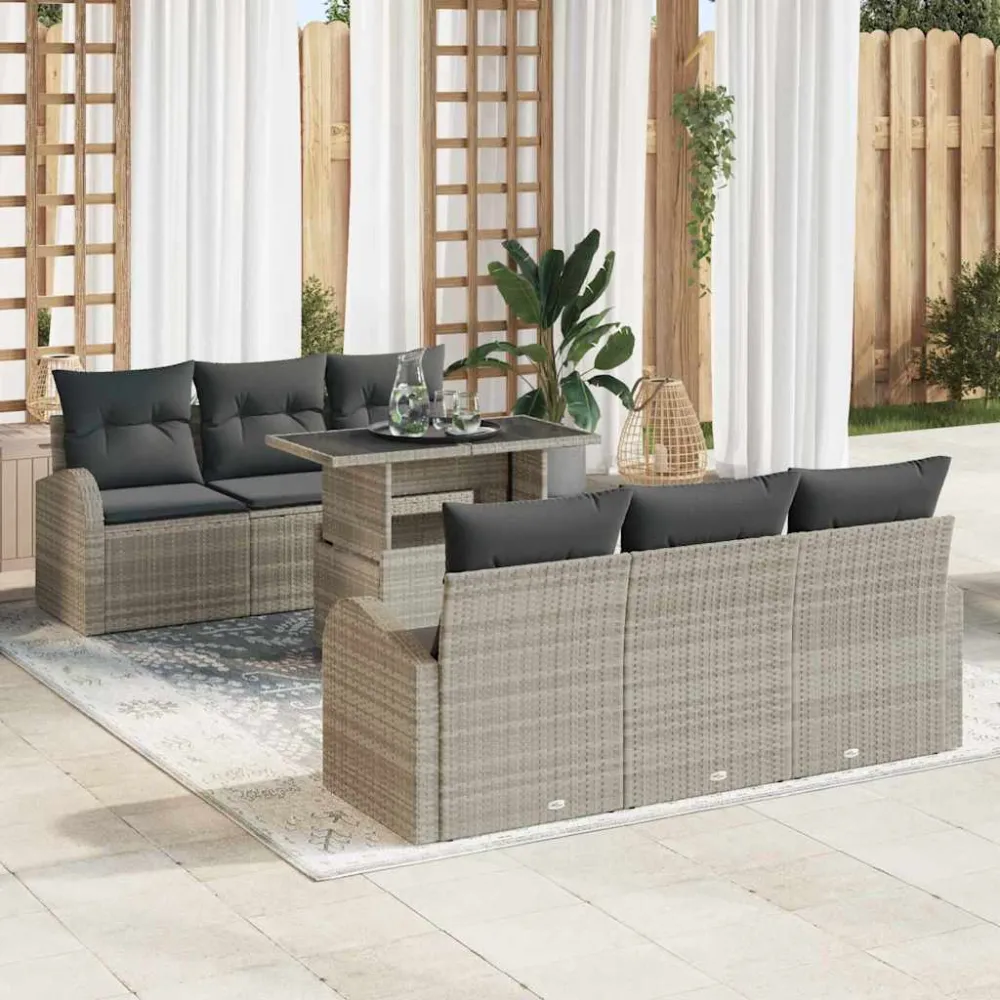 Tuin Sofa Set met kussen 7 pcs Lichtgrijs Poly Rattan vidaXL