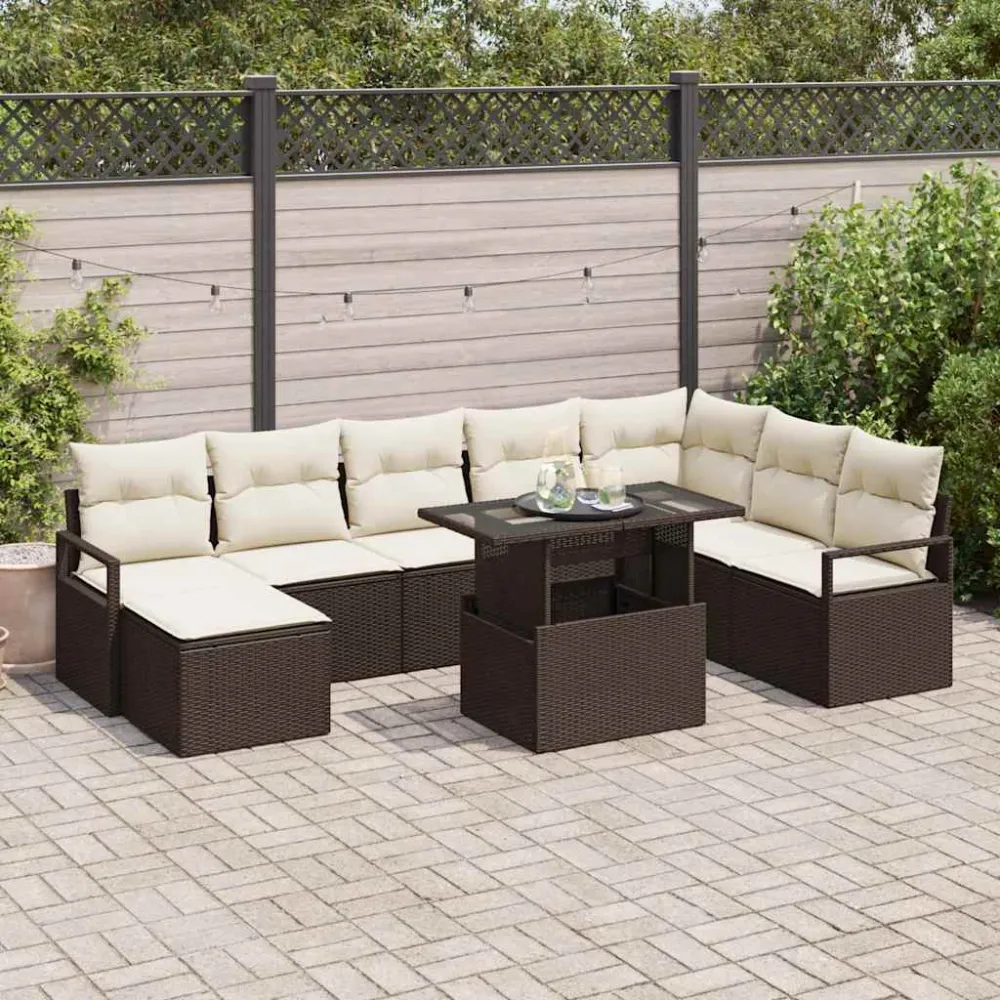 Tuin Sofa Set met kussen 9 pcs Bruin en crème vidaXL