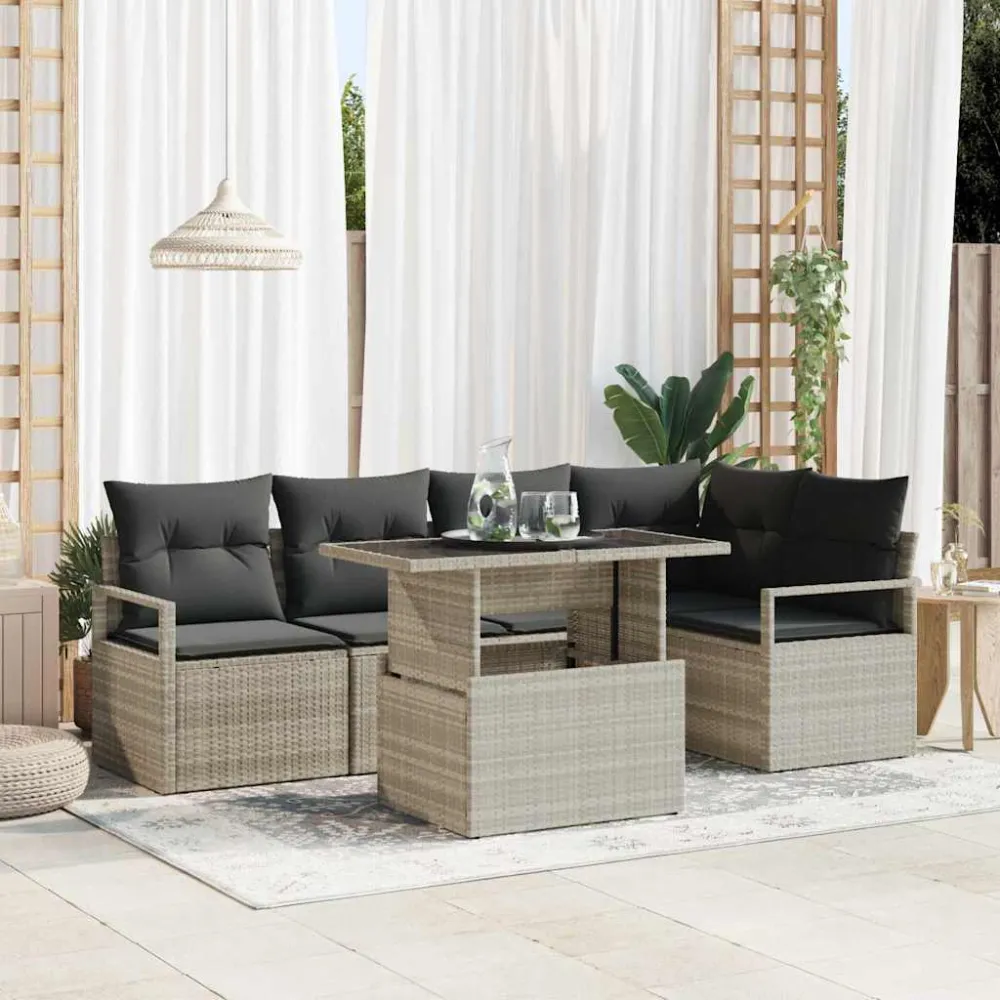 Tuin Sofa Set met kussen 6 pcs Lichtgrijs poly rattan vidaXL