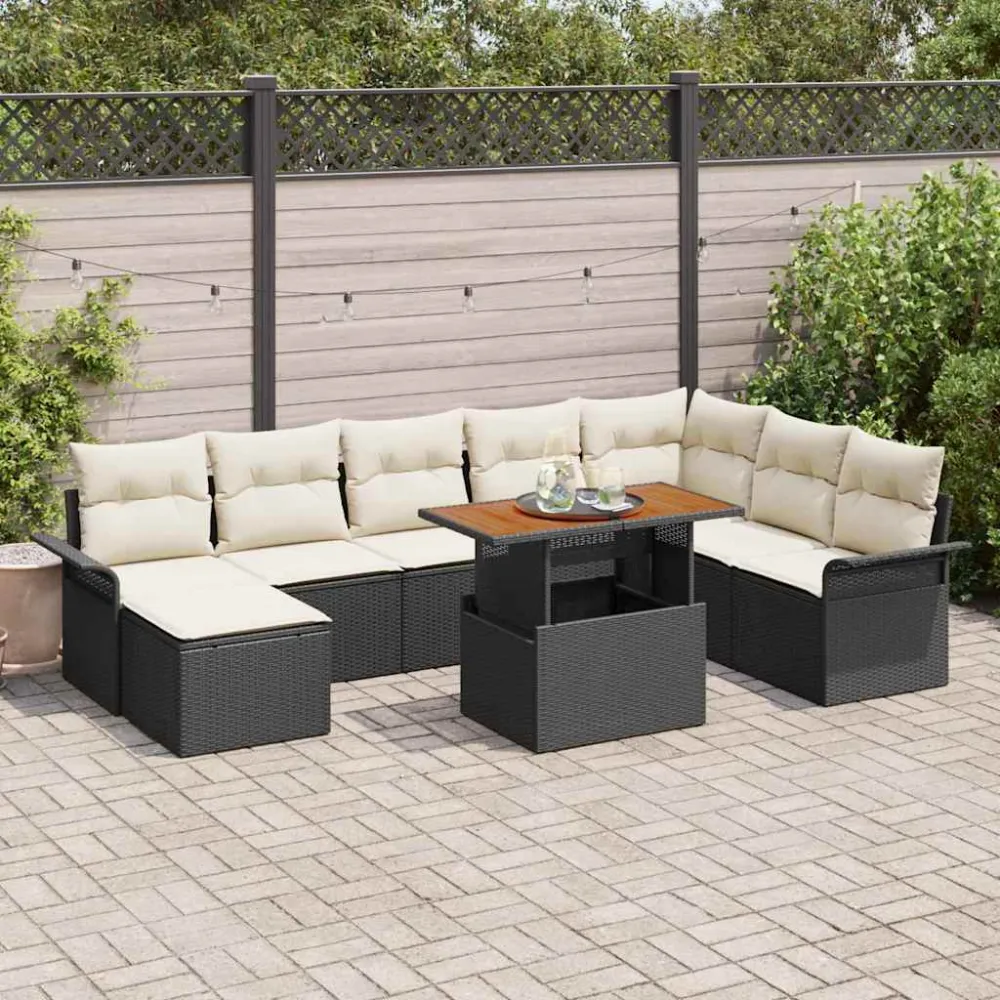 Tuin Sofa Set met kussen 9 pcs Zwart en crème vidaXL
