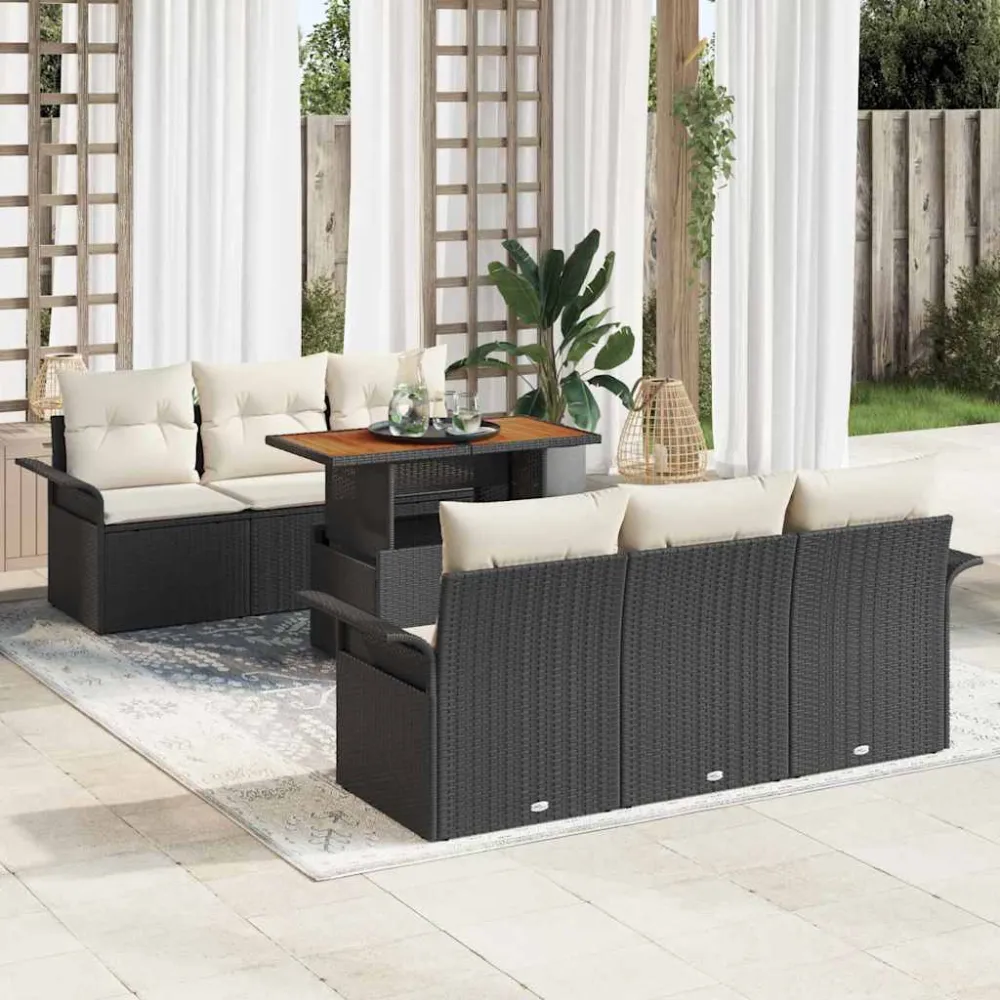 Tuin Sofa Set met kussen 7 pcs Zwart en crème vidaXL