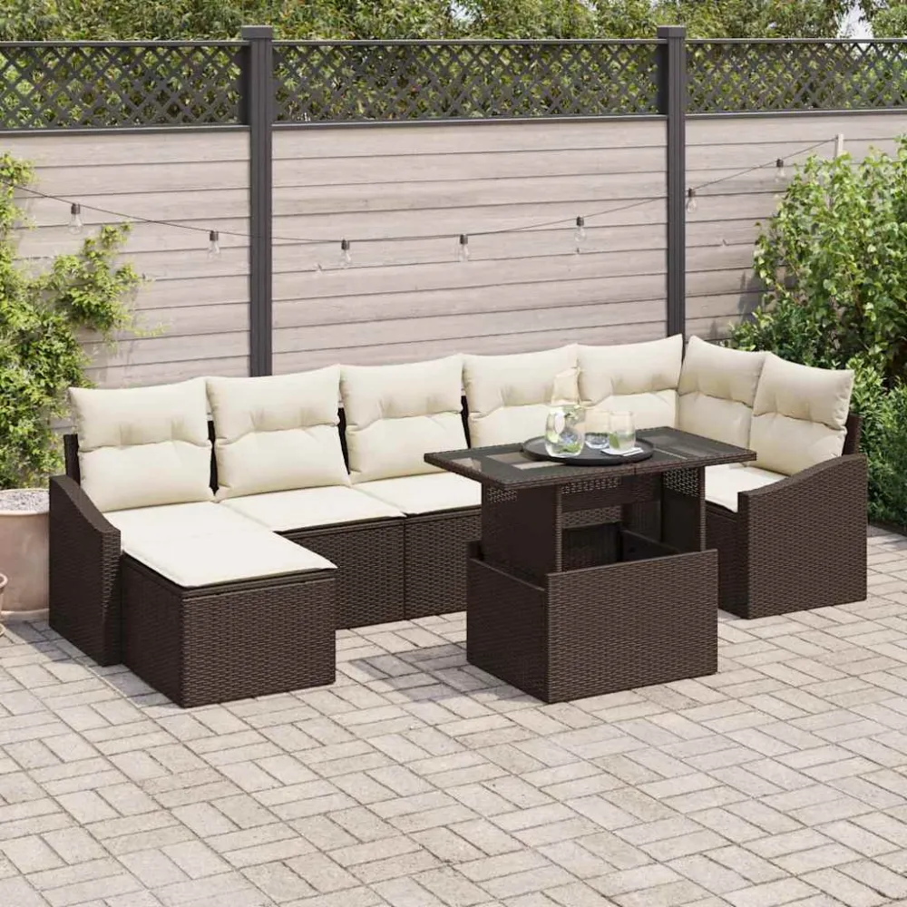 Tuin Sofa Set met kussen 8 pcs Bruin en Crème poly rattan vidaXL