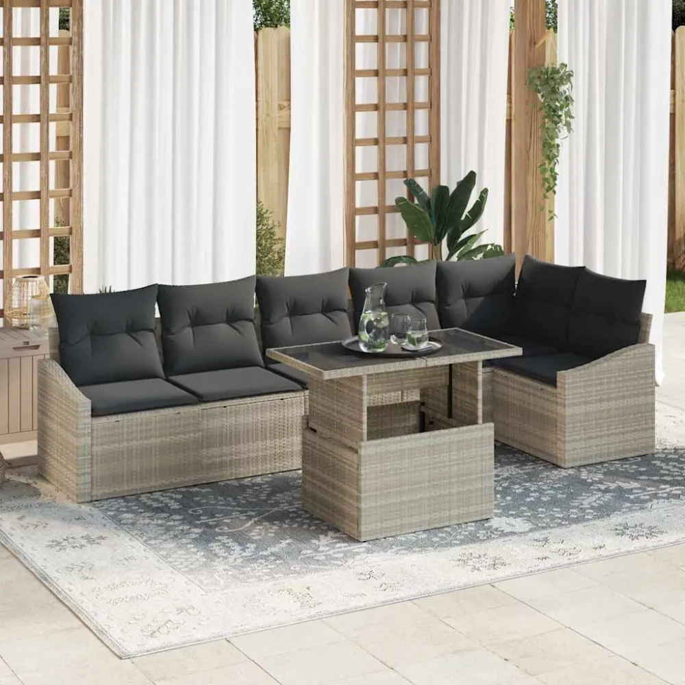 Tuin Sofa Set met kussen 7 pcs Lichtgrijs poly rattan vidaXL