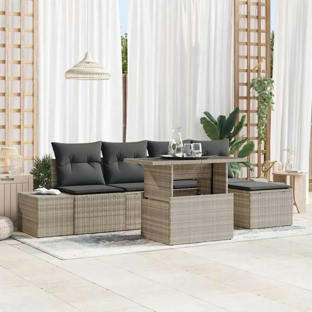 Tuin Sofa Set met kussen 6 pcs Lichtgrijs poly rattan vidaXL