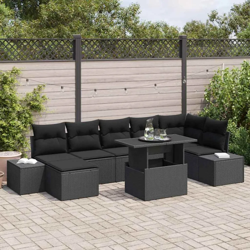 Tuin Sofa Set met kussen 8 pcs Zwart vidaXL