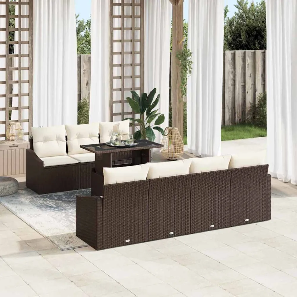 Tuin Sofa Set met kussen 8 pcs Bruin en Crème poly rattan vidaXL