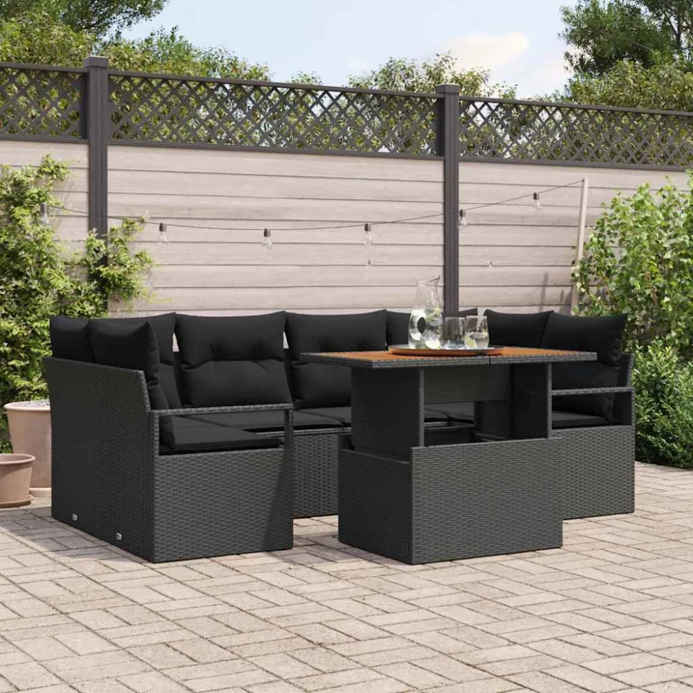 Tuin Sofa Set met kussen 7 pcs Zwart vidaXL