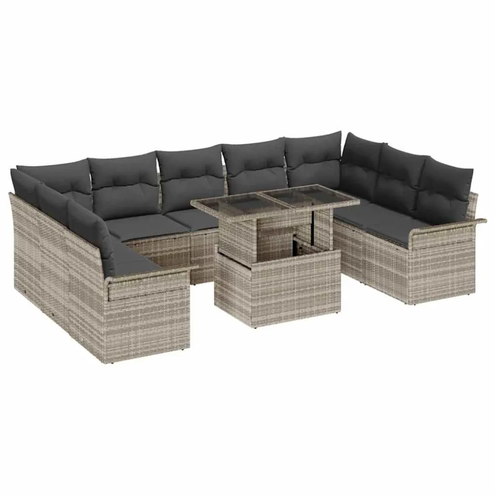Tuin Sofa Set met kussen 10 pcs Lichtgrijs Poly Rattan vidaXL