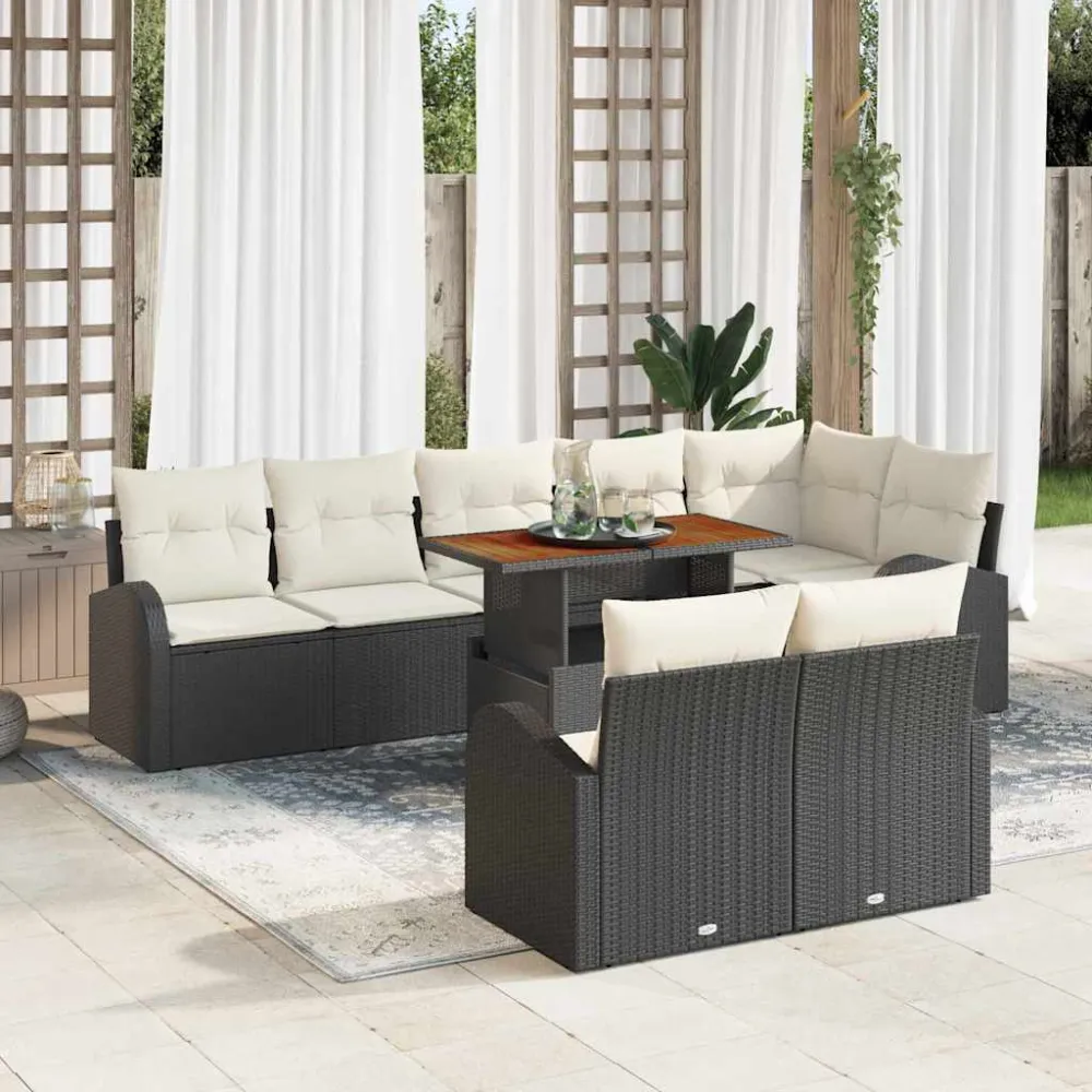Tuin Sofa Set met kussen 9 pcs Zwart en crème vidaXL