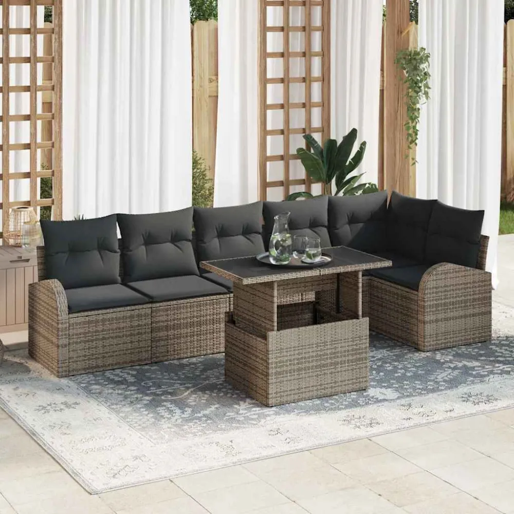 Tuin Sofa Set met kussen 7 pcs Grijs poly rattan vidaXL