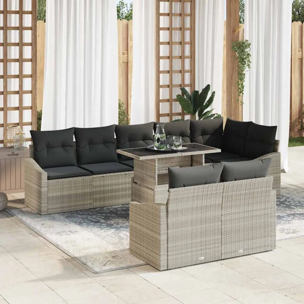 Tuin Sofa Set met kussen 9 pcs Lichtgrijs poly rattan vidaXL
