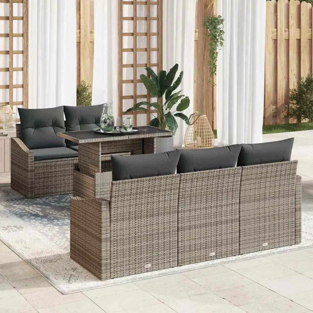 Tuin Sofa Set met kussen 6 pcs Grijs poly rattan vidaXL