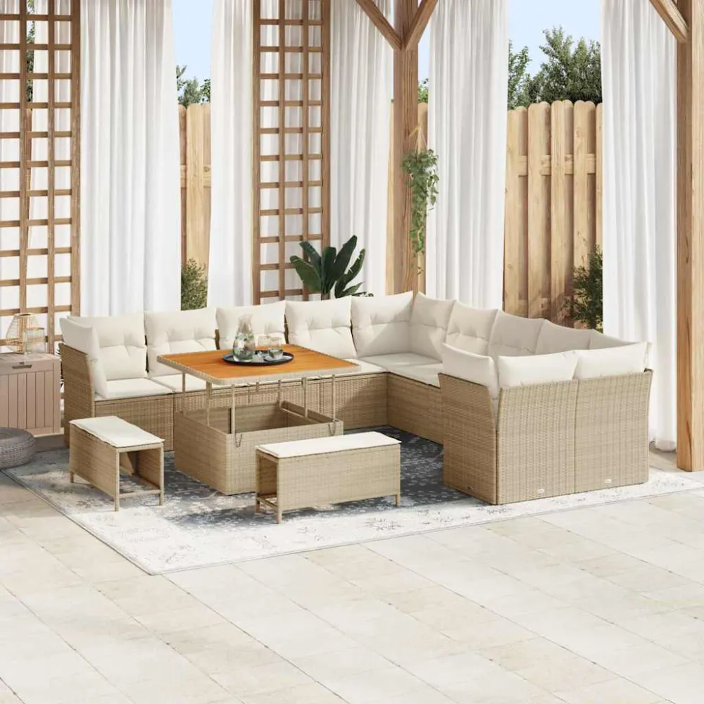 Tuin Sofa Set met kussen 13 pcs Beige en Crème poly rattan vidaXL