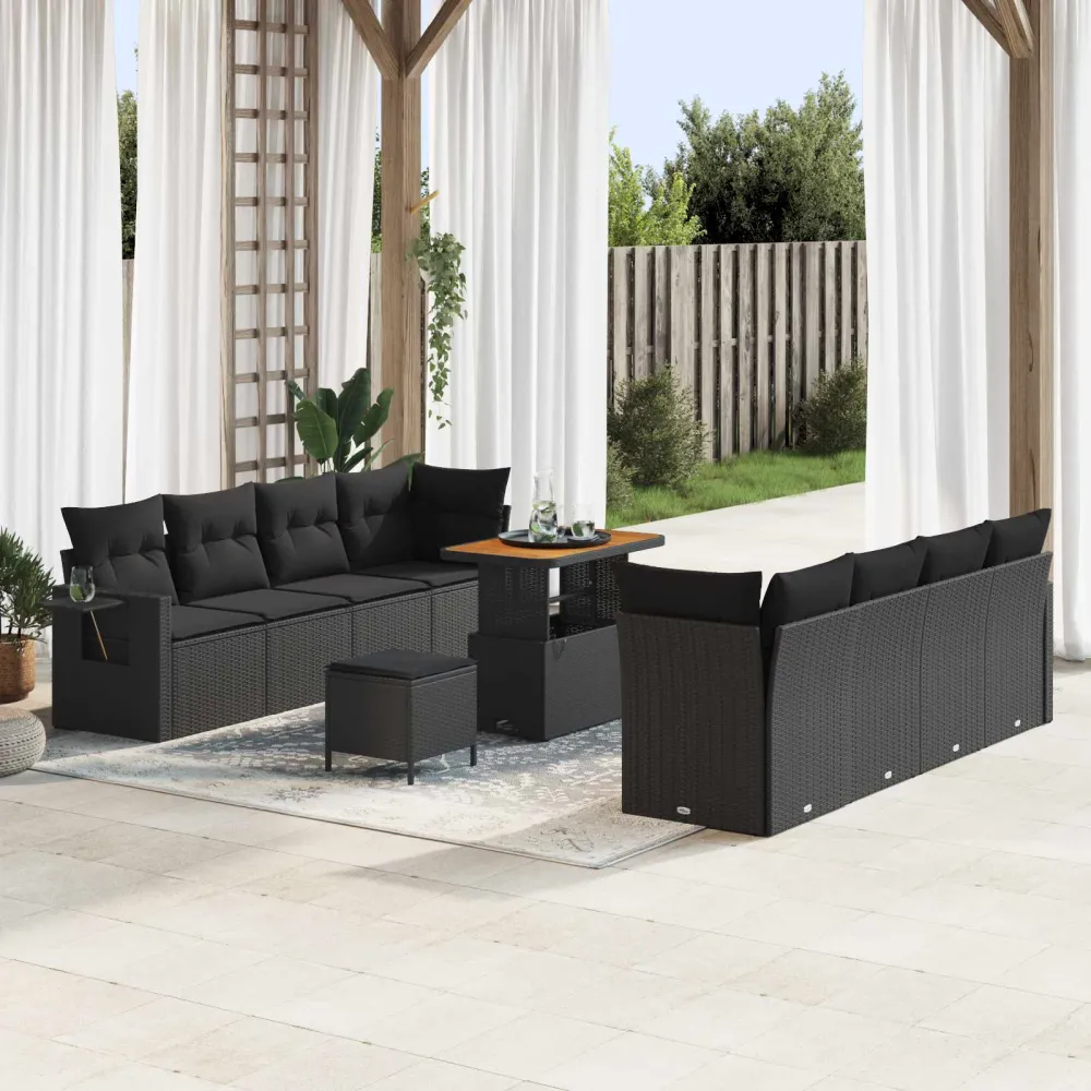 Tuin Sofa Set met kussen 11 pcs Zwart poly rattan vidaXL
