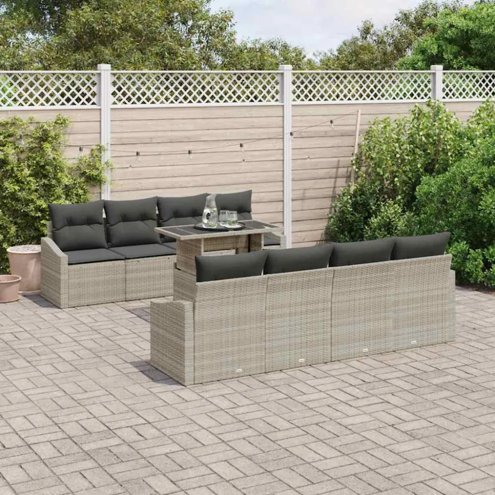 Tuin Sofa Set met kussen 9 pcs Lichtgrijs poly rattan vidaXL