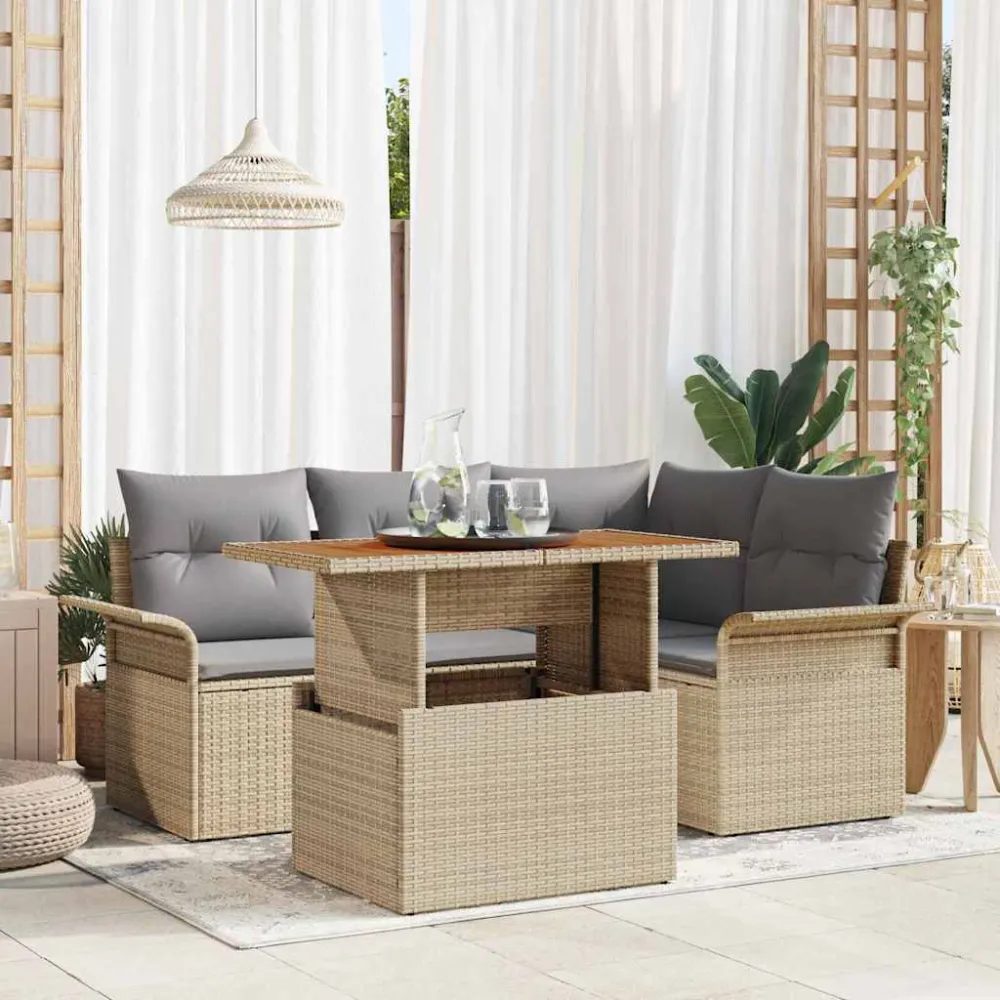 Tuin Sofa Set met kussen 5 pcs beige en lichtgrijs vidaXL