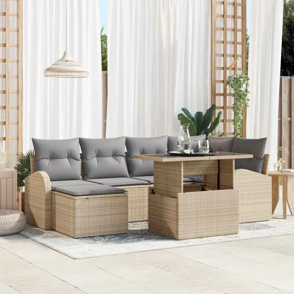 Tuin Sofa Set met kussen 7 pcs beige en lichtgrijs vidaXL
