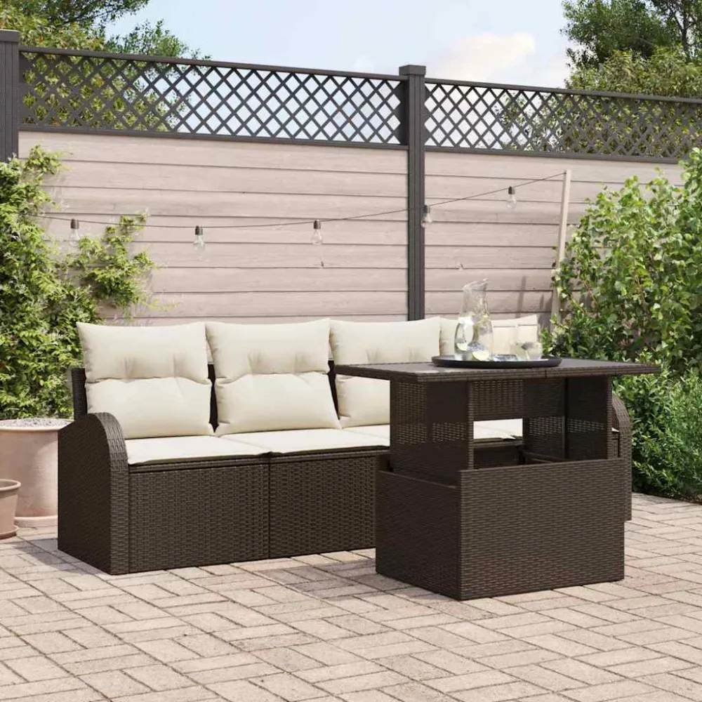 Tuin Sofa Set met kussen 5 pcs Bruin Poly riet vidaXL