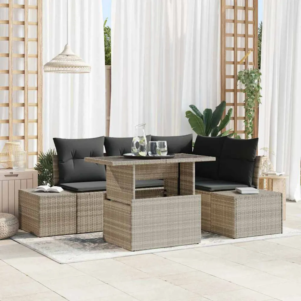 Tuin Sofa Set met kussen 5 pcs Lichtgrijs poly rattan vidaXL