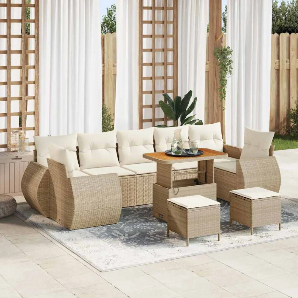 Tuin Sofa Set met kussen 10 pcs beige en crèmekleurig vidaXL