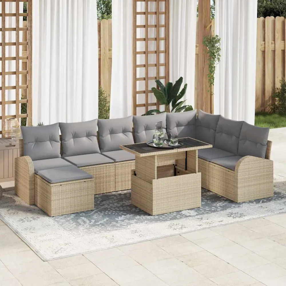 Tuin Sofa Set met kussen 9 pcs beige en lichtgrijs vidaXL