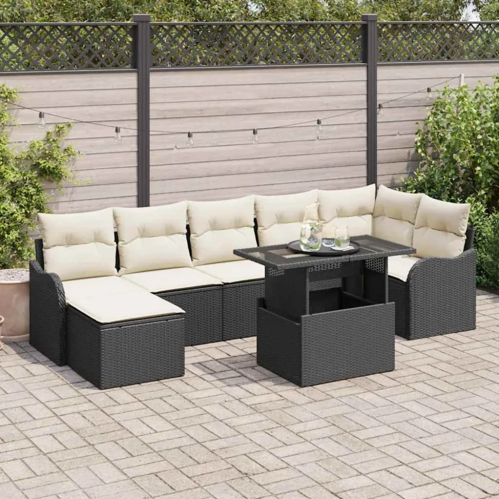 Tuin Sofa Set met kussen 8 pcs Zwart Poly riet vidaXL