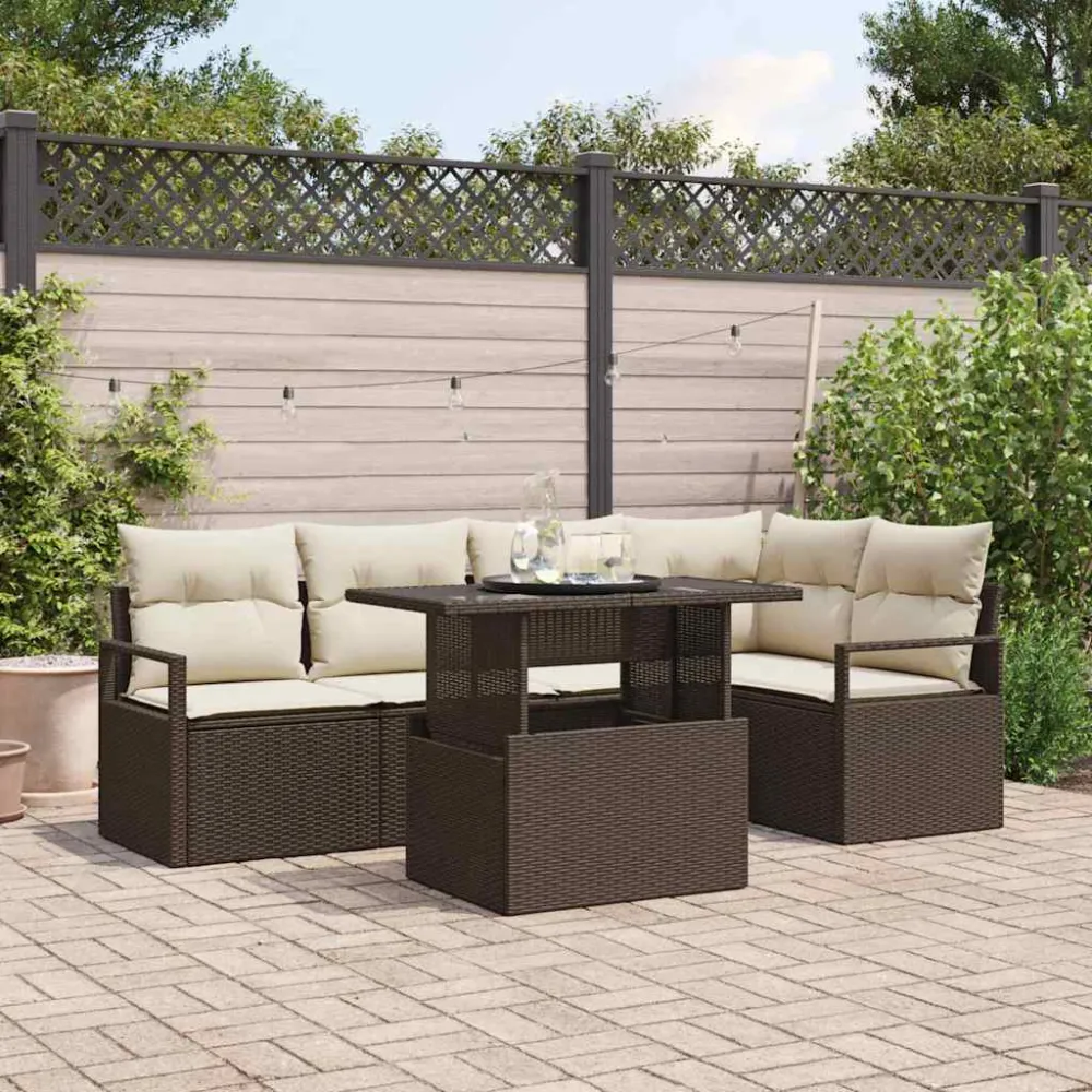 Tuin Sofa Set met kussen 6 pcs Bruin en crème poly rattan vidaXL