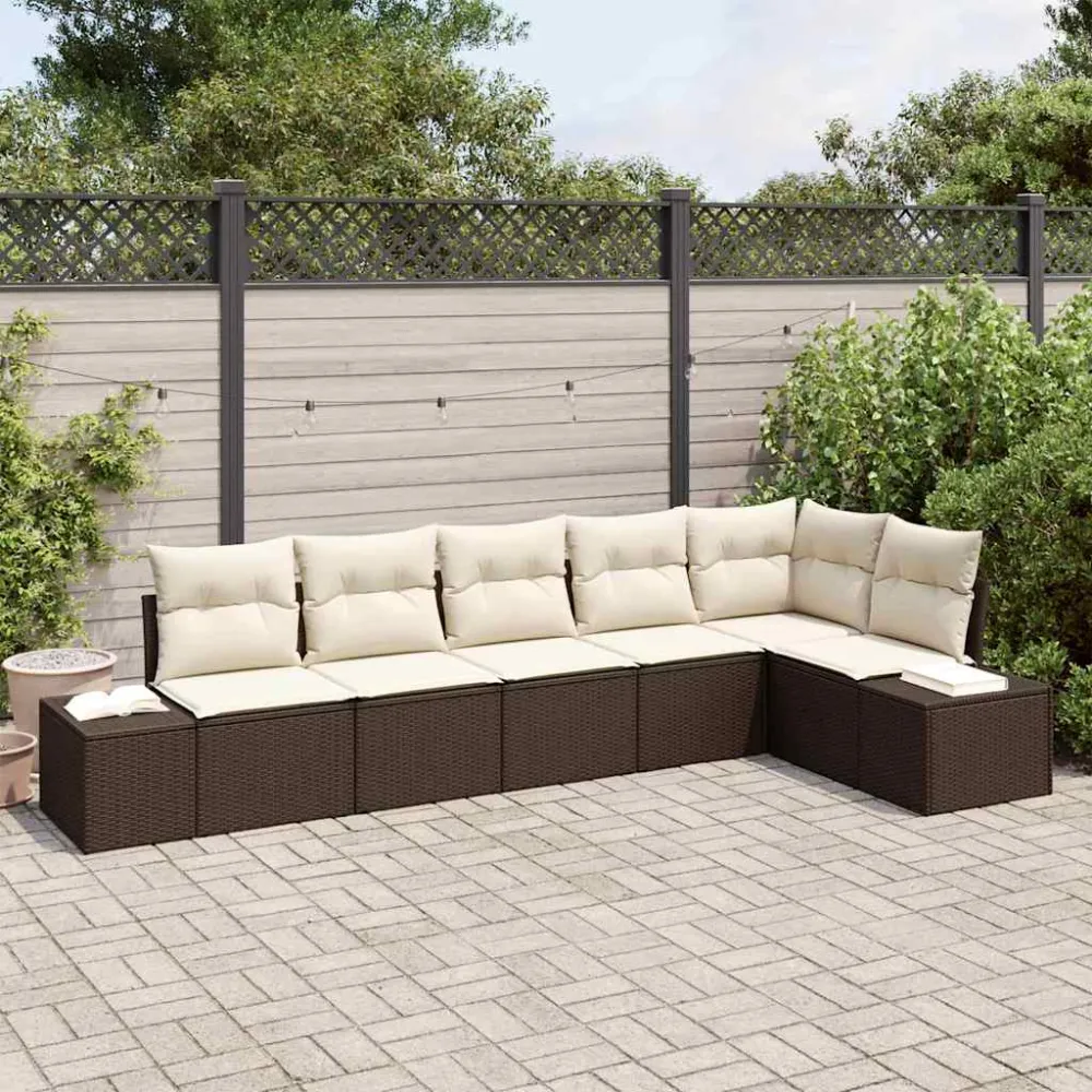 Tuin Sofa Set met kussen 6 pcs Bruin en Crème poly rattan vidaXL